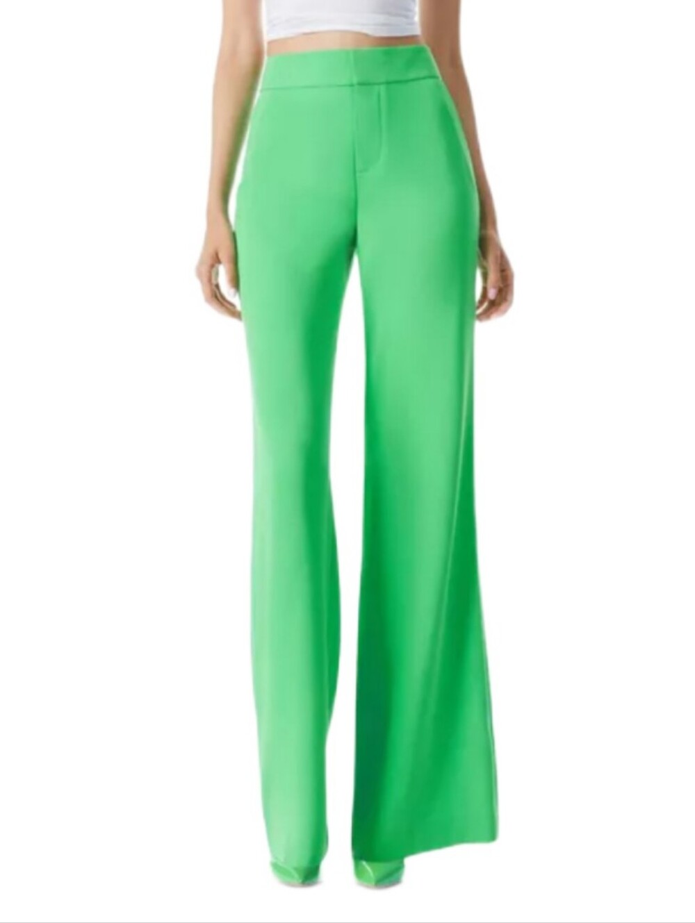 NWT. ALICE + OLIVIA Deanna High Rise Pants In Garden Green